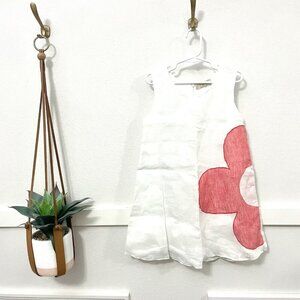 100% Capri Linen White Floral Print Dress Size 6